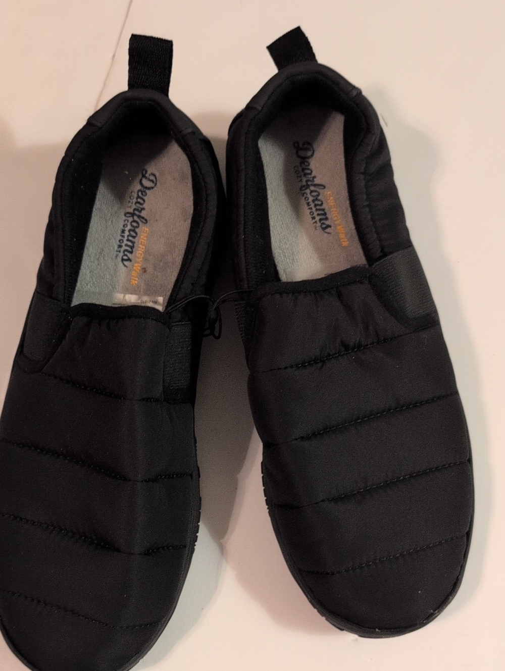 Dearfoams Mens Quilted Black Slip-On Memory Foam Loafers Sz 9-10